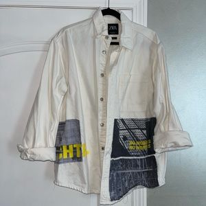 Zara mens white jeans shirt jacket M